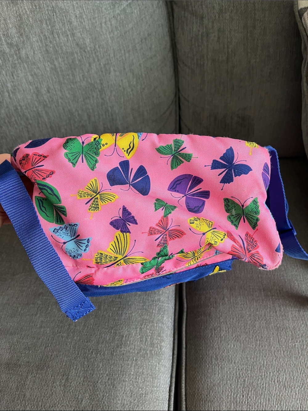 Hanna Andersson Kids Butterfly Print Pink & Blue Backpack - Picture 6 of 11